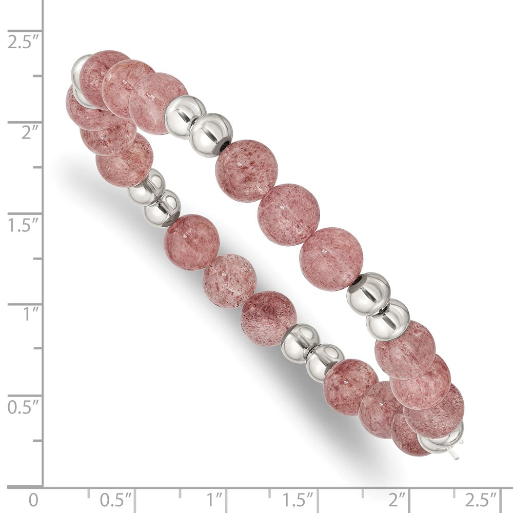 Chisel Stainless Steel Polished 6-8mm Strawberry Quartz Beaded Stretch Bracelet SRB2729