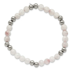 Chisel Stainless Steel Polished 6mm White Moonstone Beaded Stretch Bracelet SRB2732