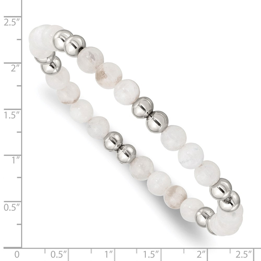 Chisel Stainless Steel Polished 6mm White Moonstone Beaded Stretch Bracelet SRB2732