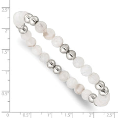 Chisel Stainless Steel Polished 6mm White Moonstone Beaded Stretch Bracelet SRB2732