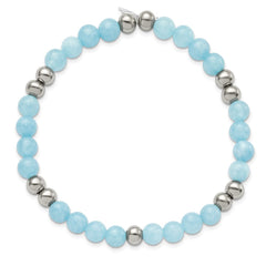 Chisel Stainless Steel Polished 6mm Blue Quartz Beaded Stretch Bracelet SRB2733