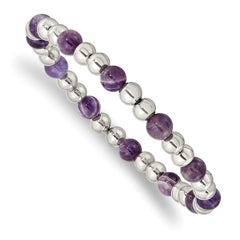 Chisel Stainless Steel Polished 6mm Purple Zebra Amethyst Beaded Stretch Bracelet SRB2736