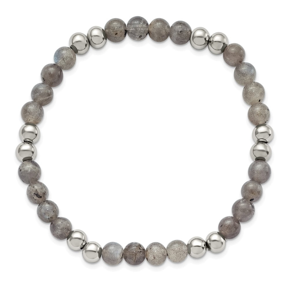 Chisel Stainless Steel 6mm Polished Grey Quartz Beaded Stretch Bracelet SRB2737