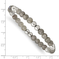 Chisel Stainless Steel 6mm Polished Grey Quartz Beaded Stretch Bracelet SRB2737