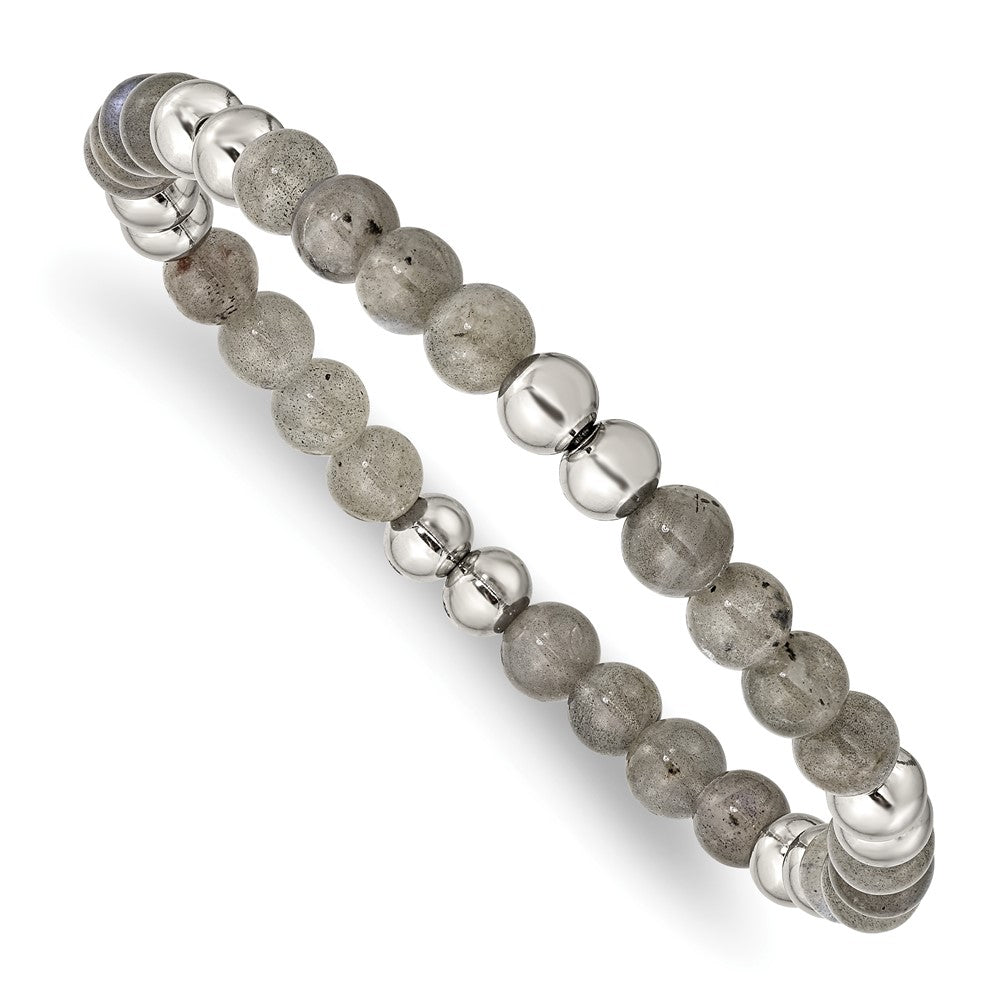 Chisel Stainless Steel 6mm Polished Grey Quartz Beaded Stretch Bracelet SRB2737