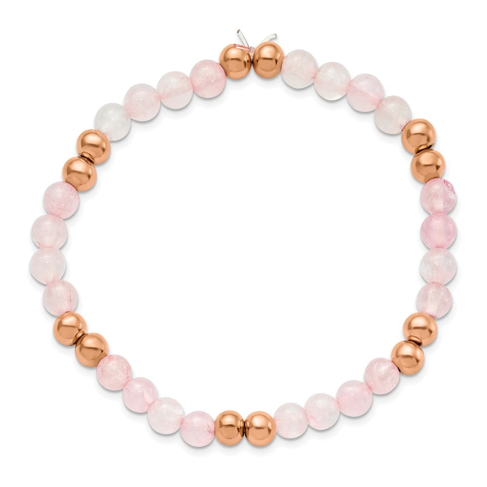 Chisel Stainless Steel Polished Rose IP-plated 6mm Pink Quartz Beaded Stretch Bracelet SRB2738