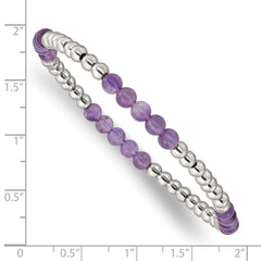 Chisel Stainless Steel Polished 4mm Purple Zebra Amethyst Beaded Stretch Bracelet SRB2740