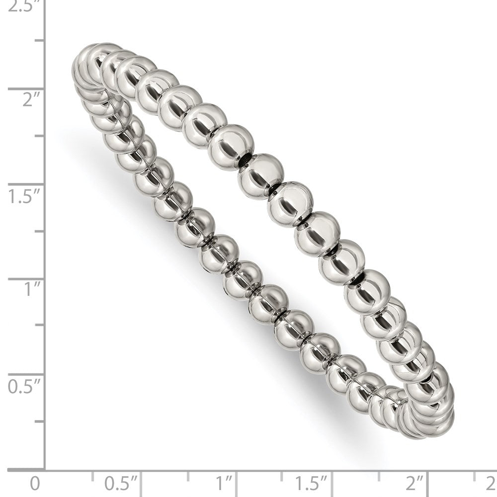 Chisel Stainless Steel Polished 6mm Beaded Stretch Bracelet SRB2741