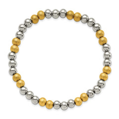 Chisel Stainless Steel Polished Yellow IP-plated Sandblasted 6mm Beaded Stretch Bracelet SRB2742
