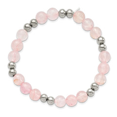 Chisel Stainless Steel Polished 6-8mm Pink Quartz Beaded Stretch Bracelet SRB2746