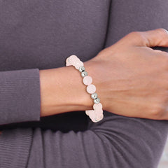 Chisel Stainless Steel Polished 6-8mm Pink Quartz Beaded Stretch Bracelet SRB2746