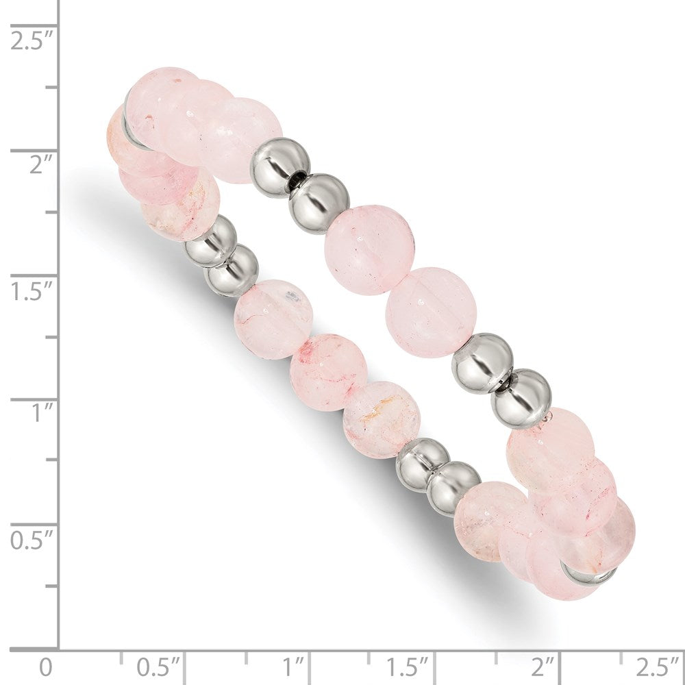 Chisel Stainless Steel Polished 6-8mm Pink Quartz Beaded Stretch Bracelet SRB2746