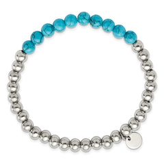 Chisel Stainless Steel Polished 6mm Synthetic Turquoise Beaded Stretch Bracelet SRB2747