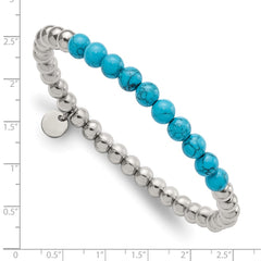 Chisel Stainless Steel Polished 6mm Synthetic Turquoise Beaded Stretch Bracelet SRB2747