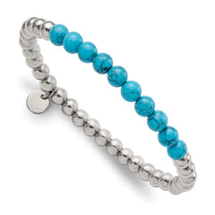 Chisel Stainless Steel Polished 6mm Synthetic Turquoise Beaded Stretch Bracelet SRB2747