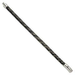 Chisel Stainless Steel Polished Black and Grey Braided Leather 8.25 inch Bracelet SRB2763-8.25
