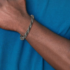 Chisel Stainless Steel Polished Black and Grey Braided Leather 8.25 inch Bracelet SRB2763-8.25