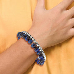 Chisel Stainless Steel Polished Box Chain and Blue Tiger's Eye Beads 2 Strand 8.5 inch Bracelet SRB2771-8.5