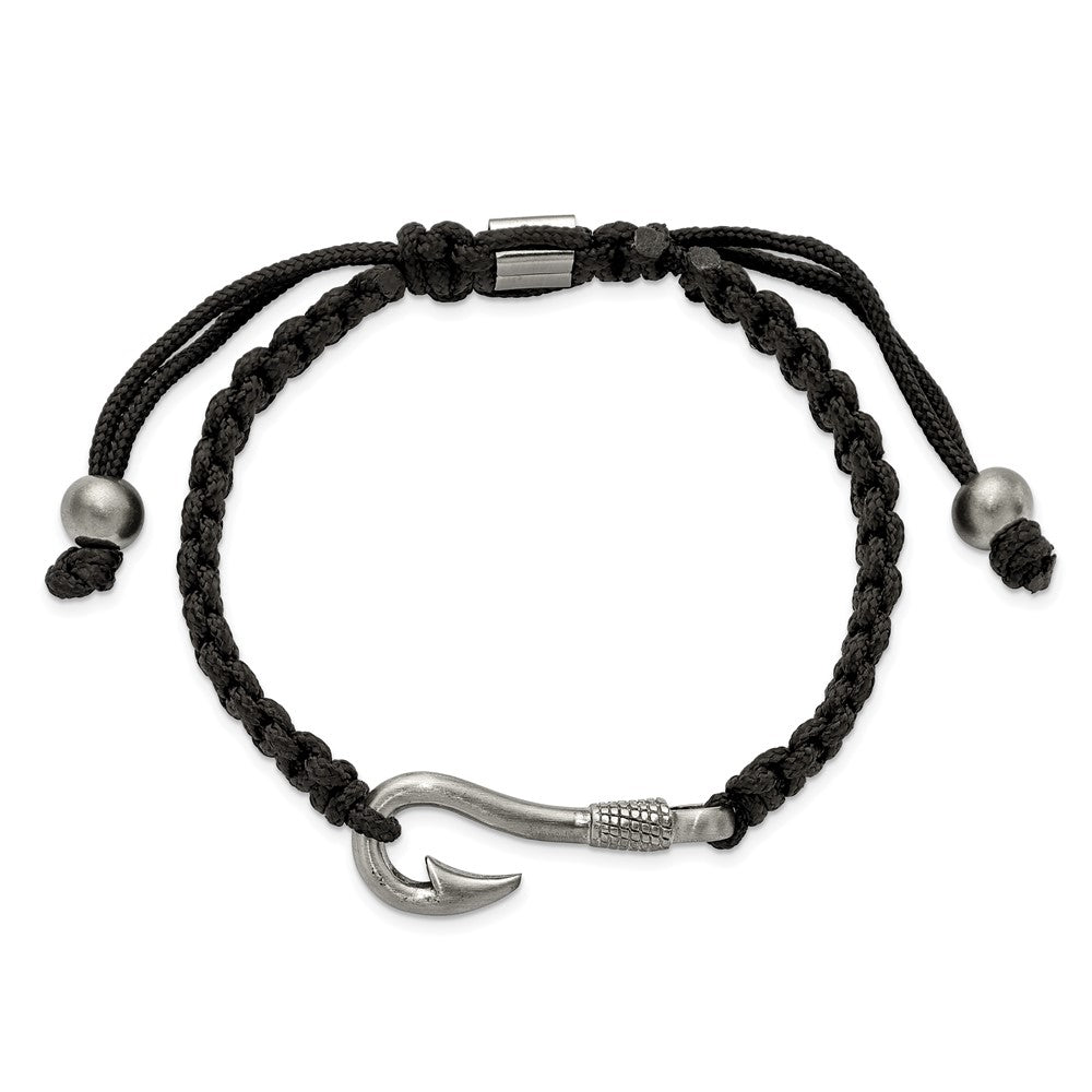 Chisel Stainless Steel Brushed Fishing Hook Black Nylon Adjustable Bracelet SRB2798