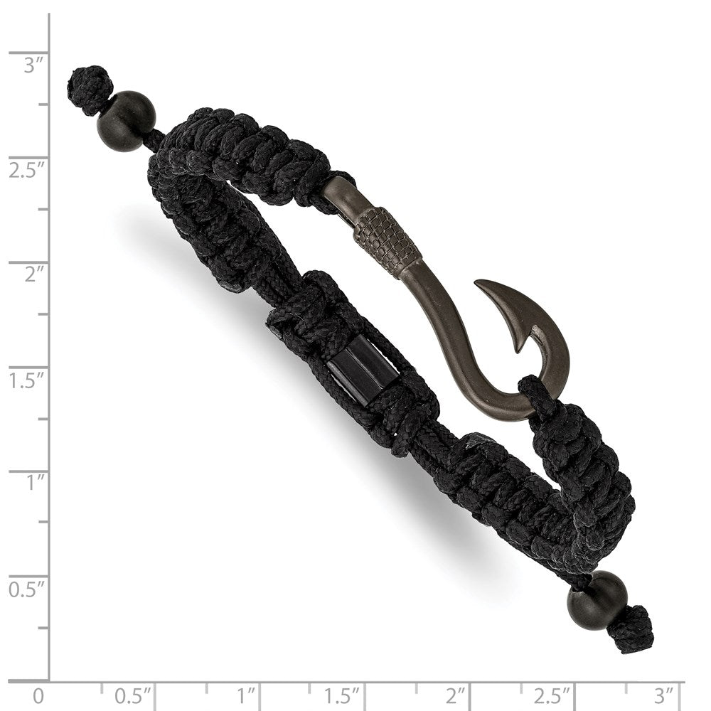 Chisel Stainless Steel Brushed Gun Metal IP-plated Fishing Hook Black Nylon Adjustable Bracelet SRB2799