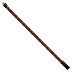 Chisel Stainless Steel Brushed Black IP-plated Brown Braided Leather 8.25 inch Bracelet SRB2816-8.25