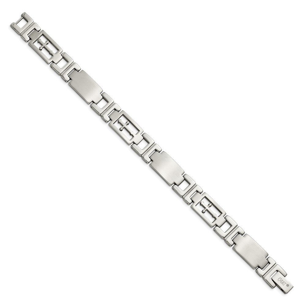 Chisel Stainless Steel Brushed and Polished Cross 8.25 inch Link Bracelet SRB282-8.5