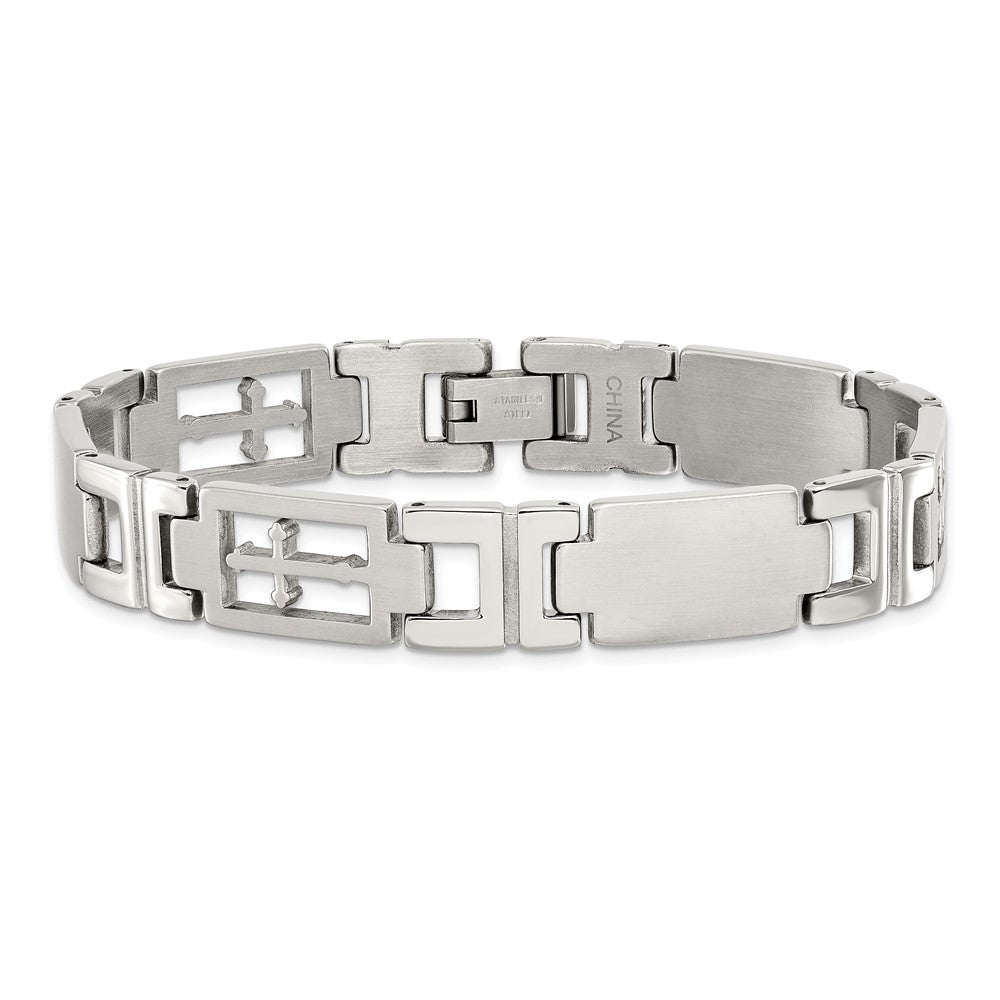 Chisel Stainless Steel Brushed and Polished Cross 8.25 inch Link Bracelet SRB282-8.5