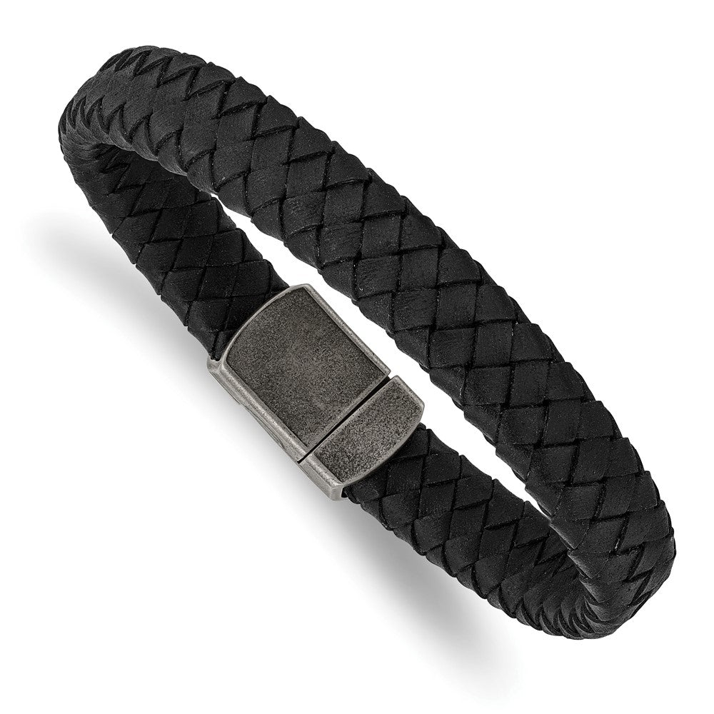 Chisel Stainless Steel Antiqued Black Braided Leather 8.25 inch Bracelet SRB2823-8.25
