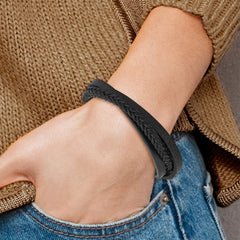 Chisel Stainless Steel Polished Multi Strand Black Leather 8.25 inch Bracelet SRB2828-8.25