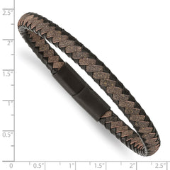 Chisel Stainless Steel Brushed Black IP-plated Black and Brown Braided Leather 8.25 inch Bracelet SRB2830-8.25