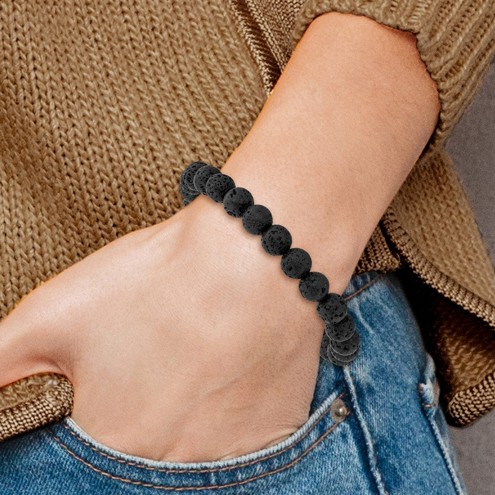 Chisel 8mm Volcanic Rock Agate Beaded Stretch Bracelet SRB2846