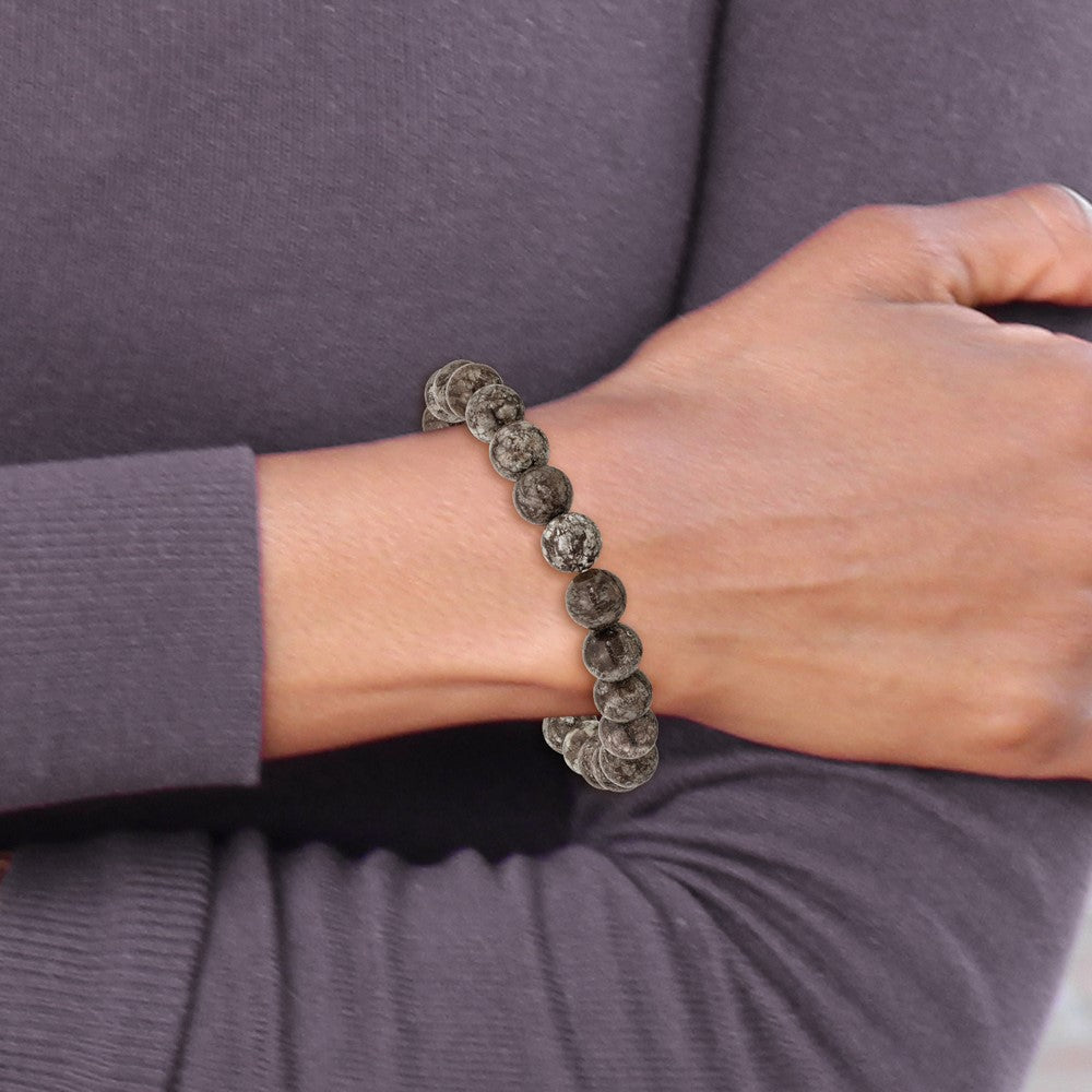 Chisel 8mm Grey Snowflake Agate Beaded Stretch Bracelet SRB2847