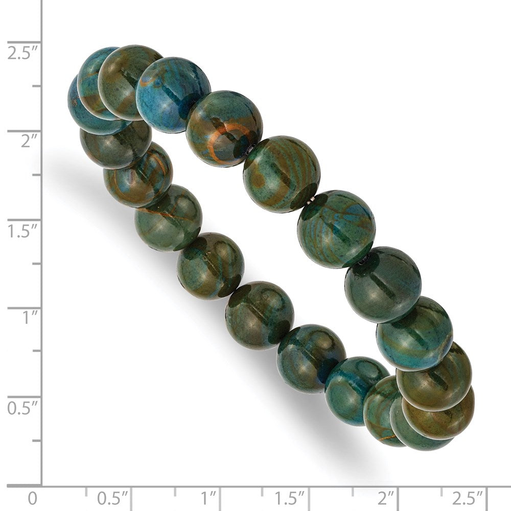 Chisel 10mm Green Eye Agate Beaded Stretch Bracelet SRB2870