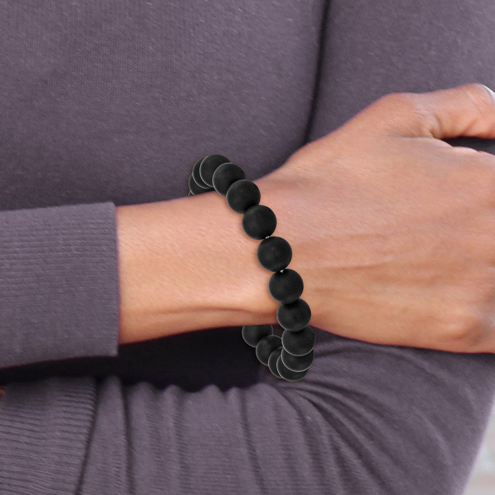 Chisel 10mm Black Agate Beaded Stretch Bracelet SRB2872