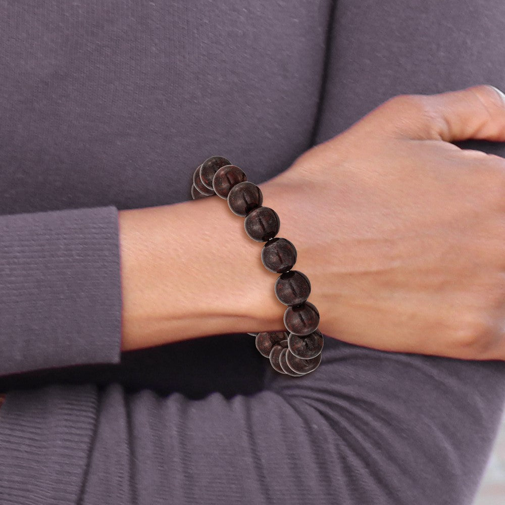 Chisel 10mm Black and Red Agate Beaded Stretch Bracelet SRB2878