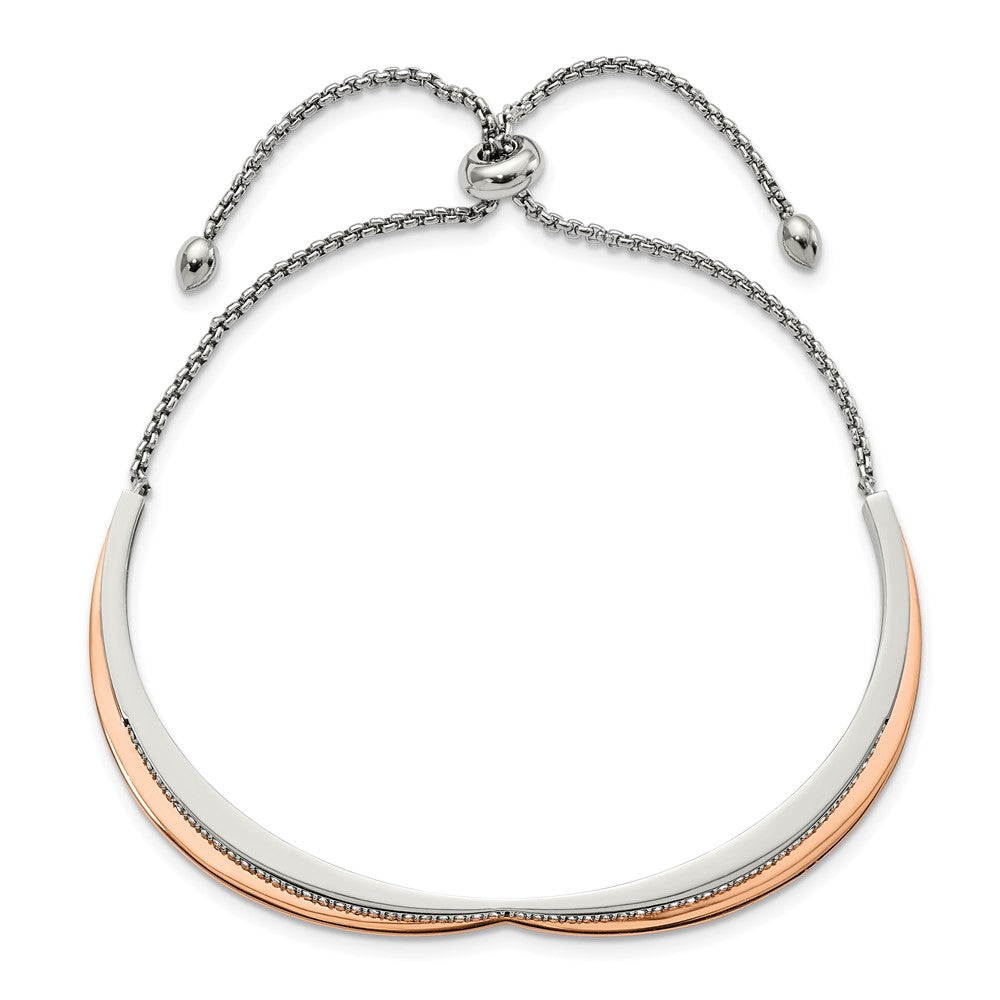 Chisel Stainless Steel Polished Rose IP-plated with Crystal Heart Shaped Adjustable Bangle Bracelet SRB2885