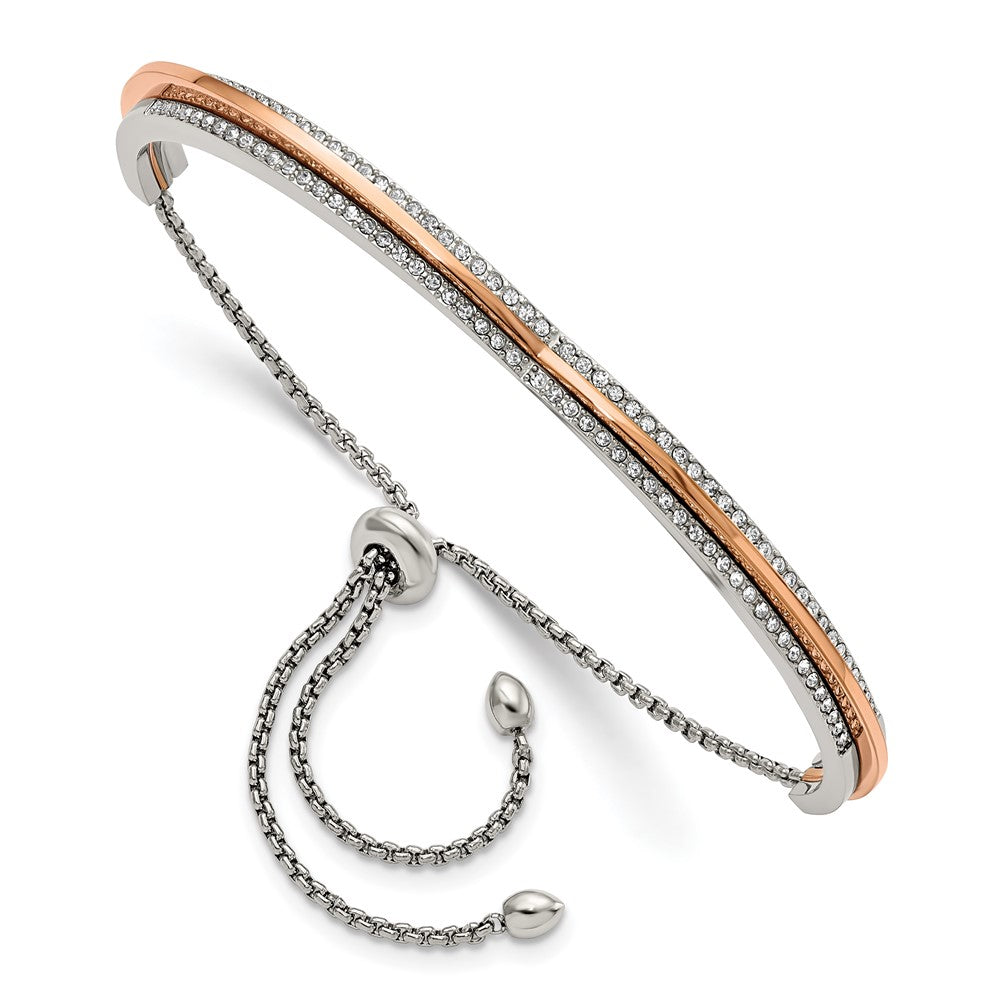 Chisel Stainless Steel Polished Rose IP-plated with Crystal Heart Shaped Adjustable Bangle Bracelet SRB2885