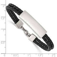 Chisel Stainless Steel Polished Black Leather 2 Strand 7 inch ID Bracelet SRB2896-7