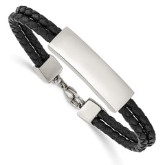 Chisel Stainless Steel Polished Black Leather 2 Strand 7 inch ID Bracelet SRB2896-7
