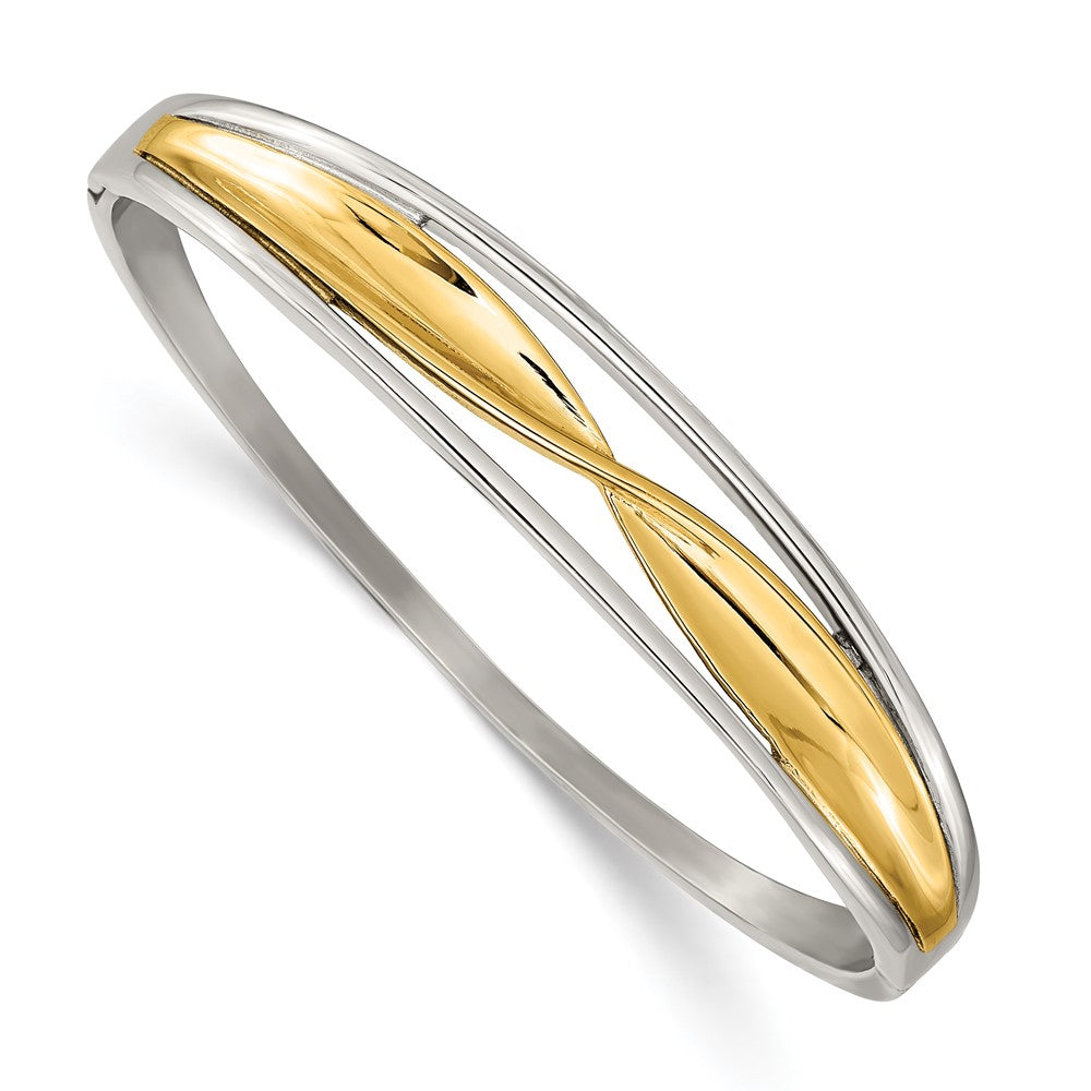 Chisel Stainless Steel Polished Twisted Yellow IP-plated Hinged Bangle SRB2911