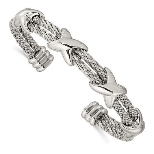 Chisel Stainless Steel Polished Cable X Design Cuff Bangle SRB2935