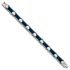 Chisel Stainless Steel Brushed and Polished Black and Blue IP-plated 8.75 inch Link Bracelet SRB2960-8.75