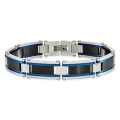 Chisel Stainless Steel Brushed and Polished Black and Blue IP-plated 8.75 inch Link Bracelet SRB2960-8.75