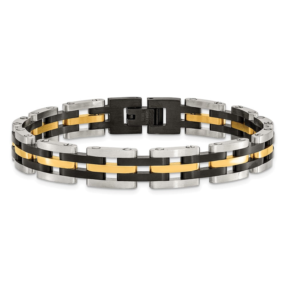 Chisel Stainless Steel Brushed and Polished Black and Yellow IP-plated 8.25 inch Link Bracelet SRB2961-8.25