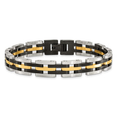 Chisel Stainless Steel Brushed and Polished Black and Yellow IP-plated 8.25 inch Link Bracelet SRB2961-8.25