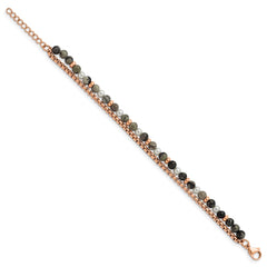 Chisel Stainless Steel Polished Rose IP-plated Box Chain and Picasso Jasper Beads 6.5 inch Bracelet with 1 inch Extension SRB2971-6.5