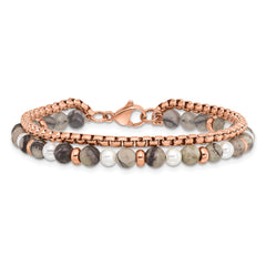 Chisel Stainless Steel Polished Rose IP-plated Box Chain and Picasso Jasper Beads 6.5 inch Bracelet with 1 inch Extension SRB2971-6.5
