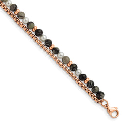 Chisel Stainless Steel Polished Rose IP-plated Box Chain and Picasso Jasper Beads 6.5 inch Bracelet with 1 inch Extension SRB2971-6.5