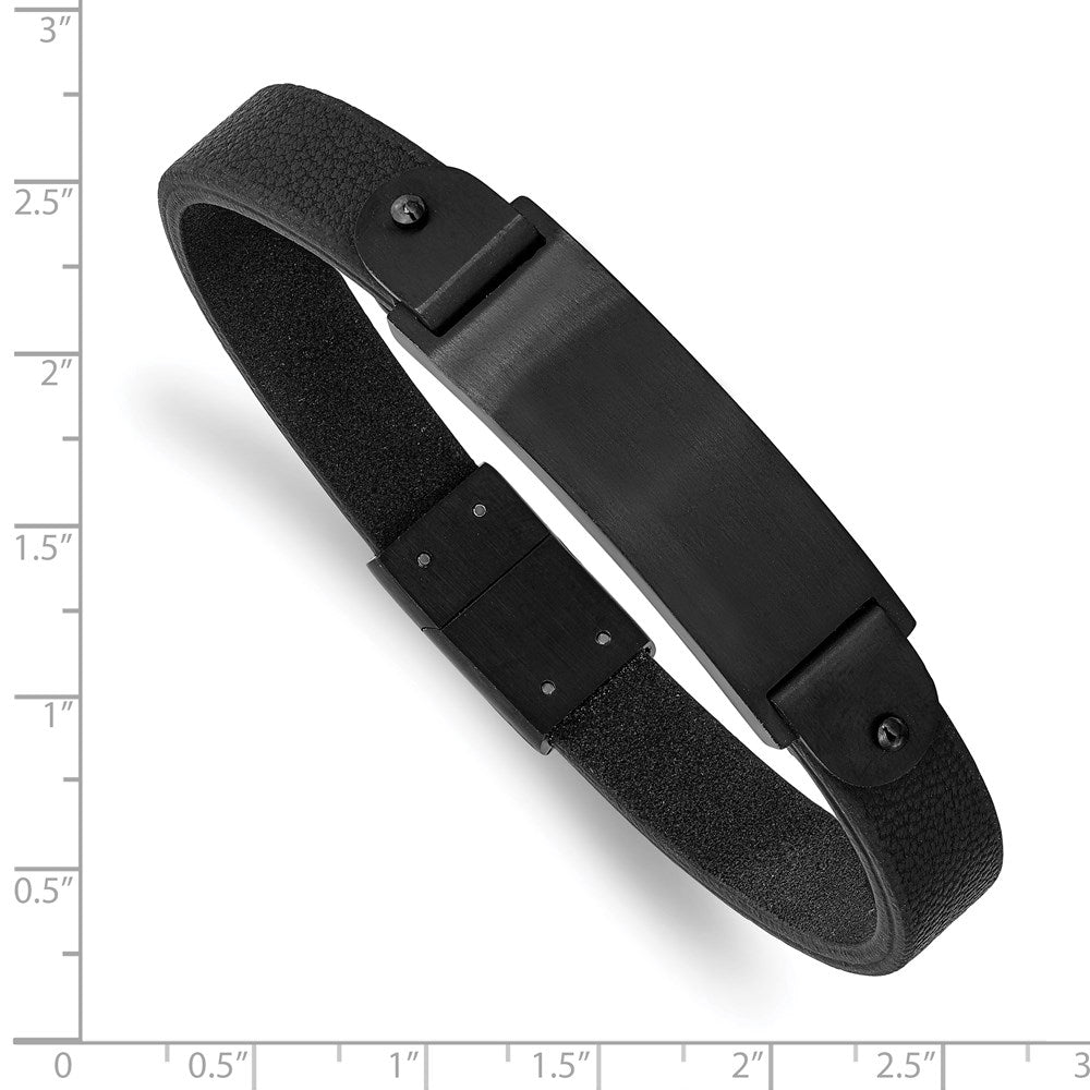 Chisel Stainless Steel Brushed Black IP-plated Black Leather 8.5 inch ID Bracelet SRB2981-8.5