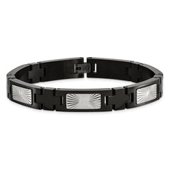 Chisel Stainless Steel Polished and Textured Starburst Design Black IP-plated 8.5 inch Link Bracelet SRB2987-8.5
